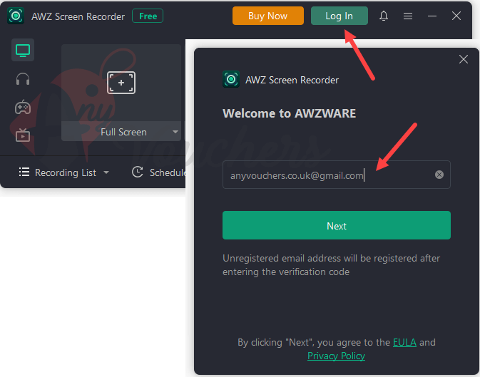 awz screen recorder giveaway login account