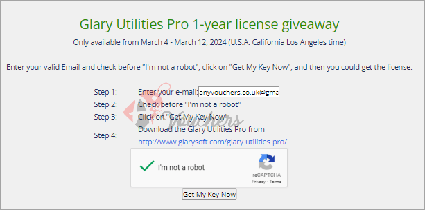 glary utilities pro giveaway page